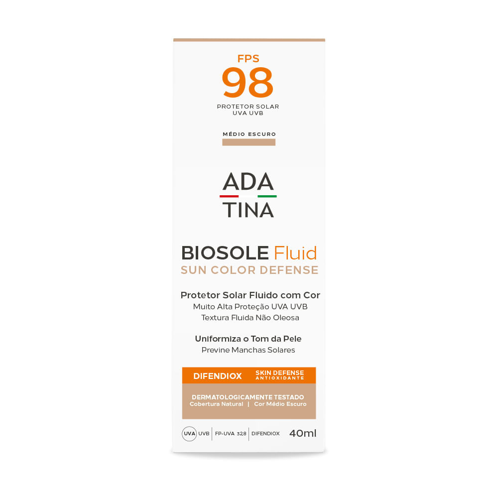 Protetor Solar Fluido Com Cor Biosole Fluid Sun Color Defense FPS 98 Médio Escuro