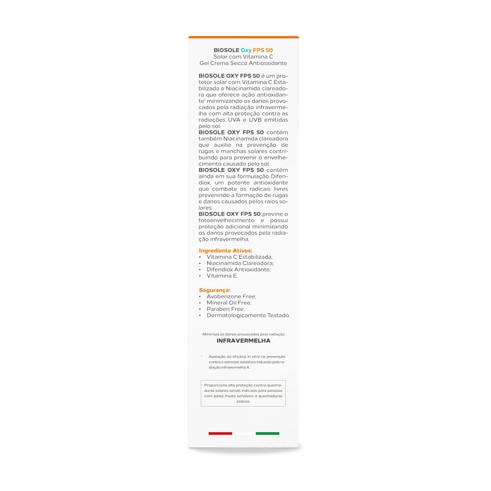 Protetor Solar Clareador Biosole Oxy FPS 50 Vitamina C e Niacinamida 40ml
