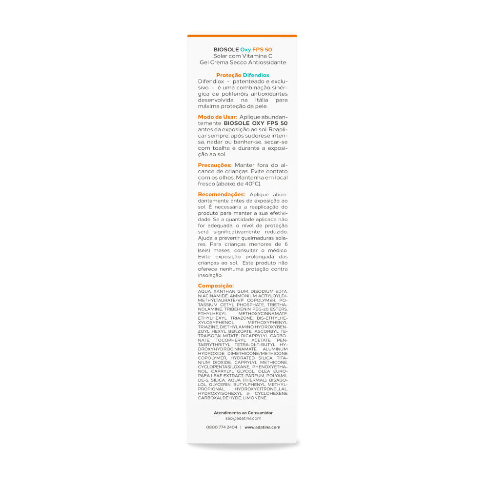 Protetor Solar Clareador Biosole Oxy FPS 50 Vitamina C e Niacinamida 40ml