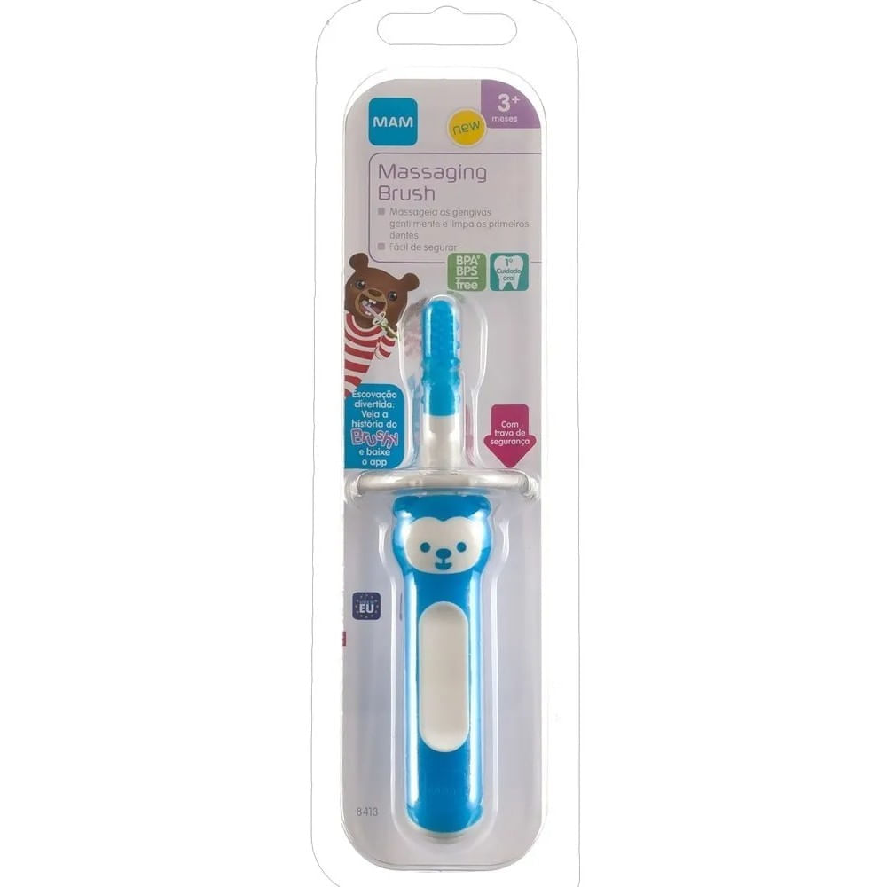 Escova De Dentes Para Bebês Massaging Brush 3M+ Azul MAM