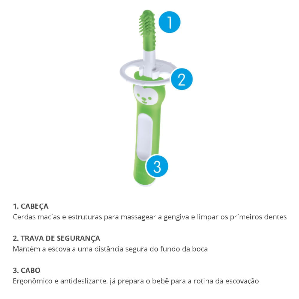 Escova De Dentes Para Bebês Massaging Brush 3M+ Azul MAM