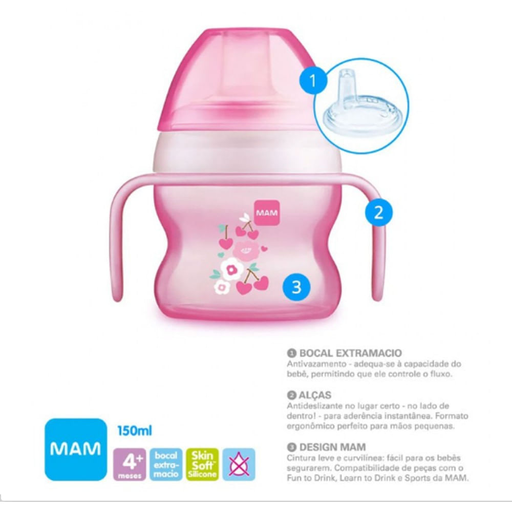 Copo de Transição infantil Antivazamento MAM 150ml Rosa
