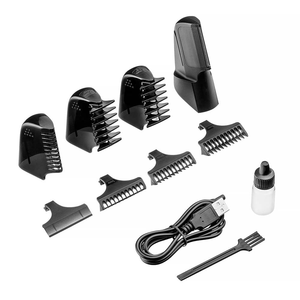 Aparador de Pelos e Barbeador Multifunção 9 em 1 c/ Lâmina Navalha e Bolsa para Acessórios Bivolt Multi EB041