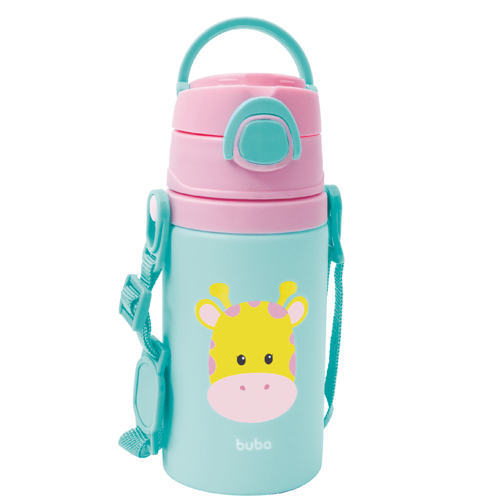 Garrafa De Alumínio Infantil Com Canudo Buba 450ml Girafa