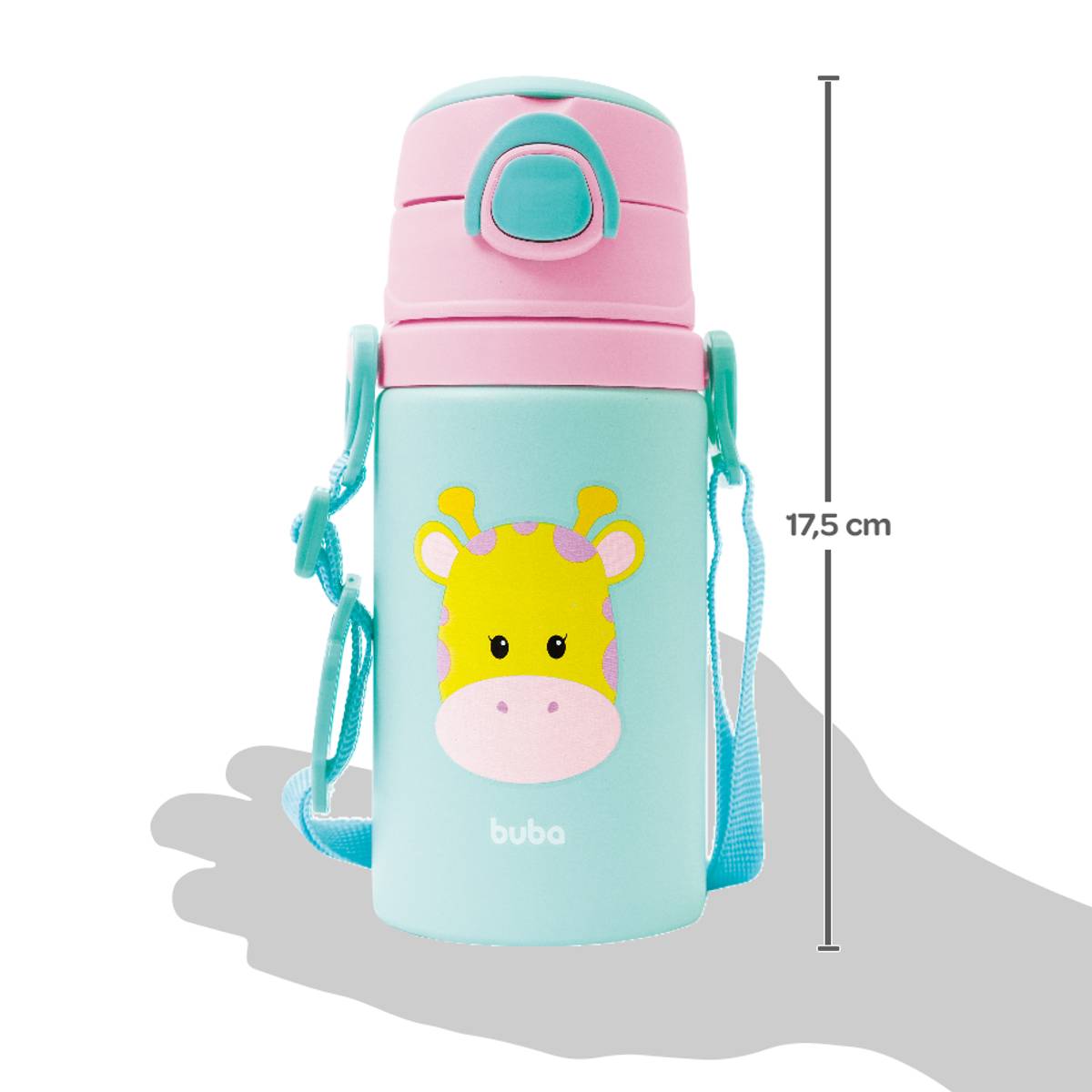 Garrafa De Alumínio Infantil Com Canudo Buba 450ml Girafa