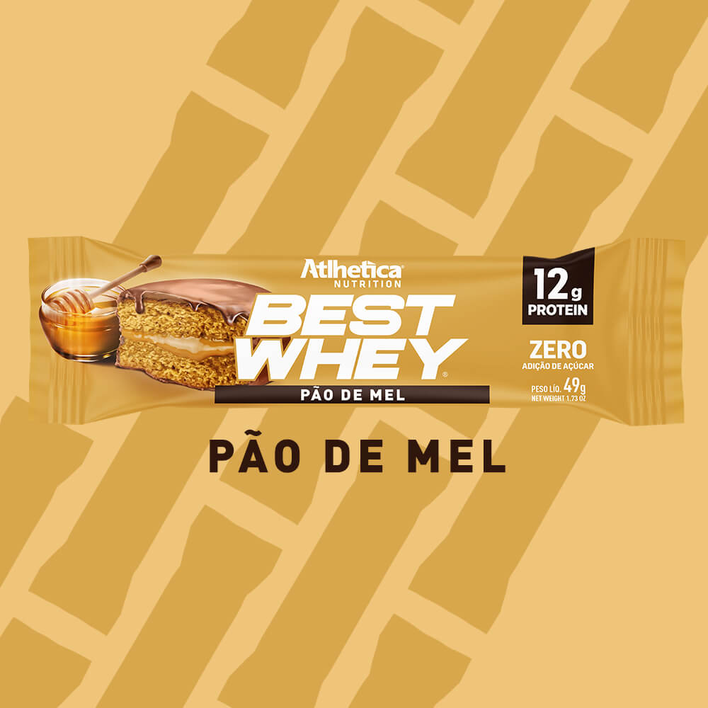 Barrinha Proteica Best Whey Bar 12g Pão de Mel Atlhetico Nutrition Display 12 unidades de 49g