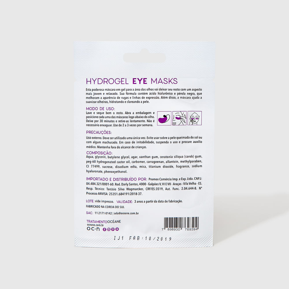 Máscaras Para Olhos com Ácido Hialurônico Hydrogel Eye Masks 2un