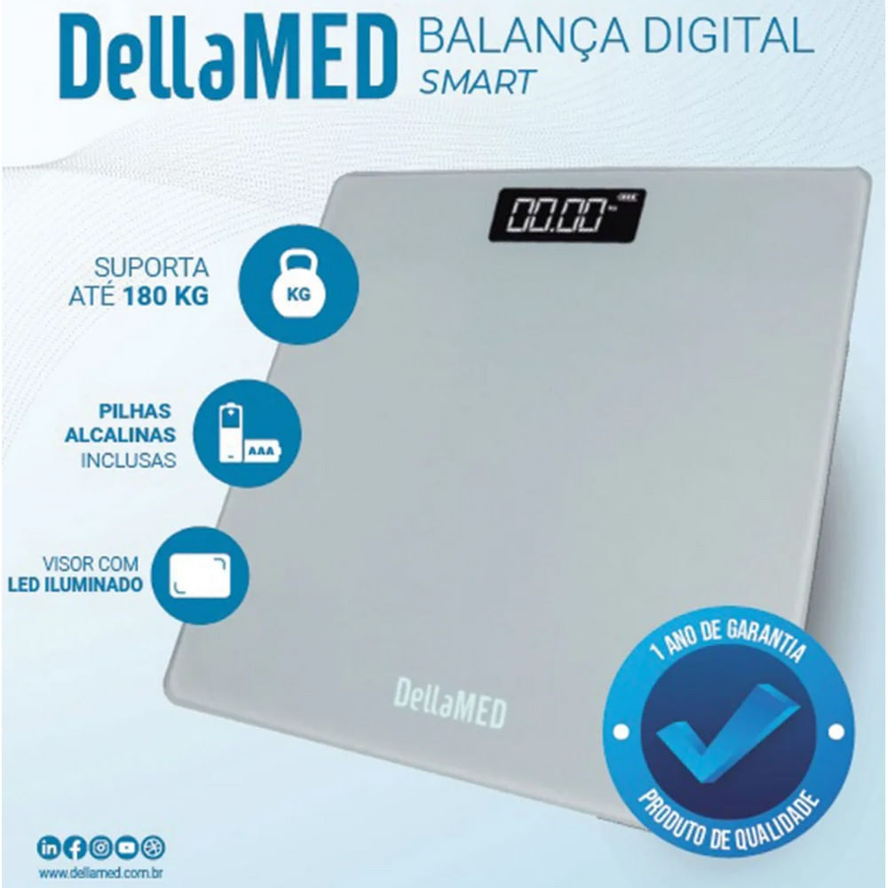 Balança Digital Smart Corporal Tela em LED Dellamed