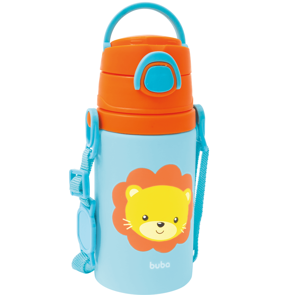 Garrafa De Alumínio Infantil Com Canudo Fun 450ml Leão Buba