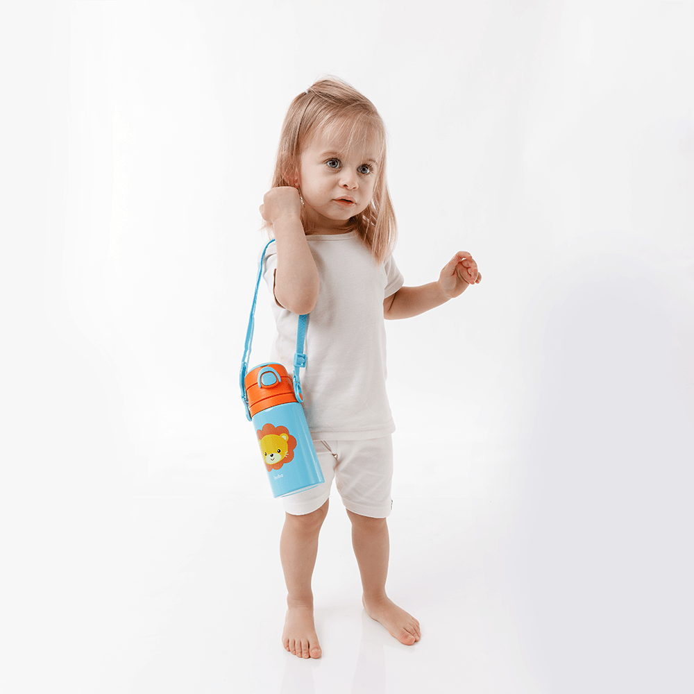 Garrafa De Alumínio Infantil Com Canudo Fun 450ml Leão Buba