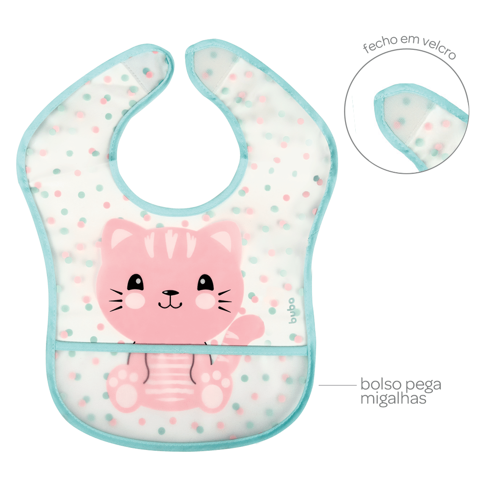 Babador Com Bolso Impermeável Gatinho - Buba