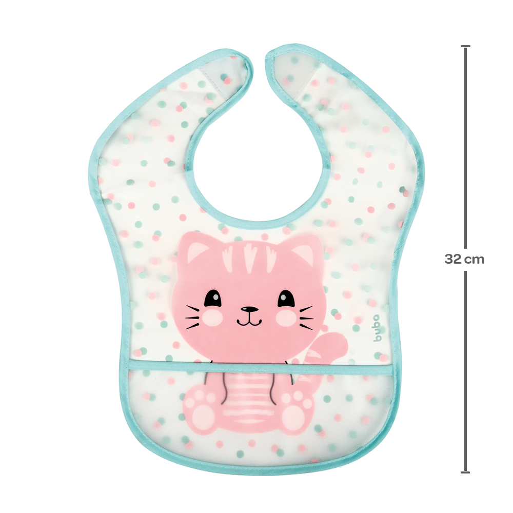 Babador Com Bolso Impermeável Gatinho - Buba