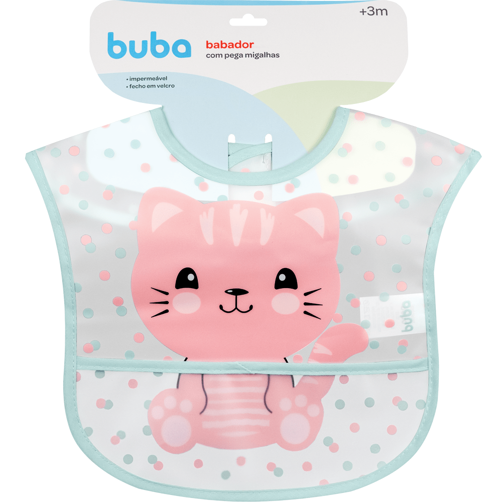 Babador Com Bolso Impermeável Gatinho - Buba