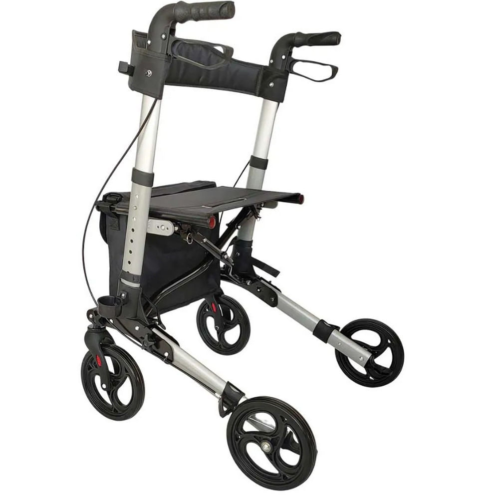 Andador de Alumínio Compacto 4 Rodas com Assento D14 Dellamed