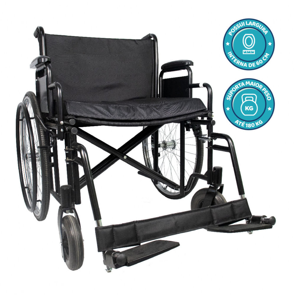 Cadeira de Rodas Dobrável Para Obeso 180 Kg D500 Dellamed