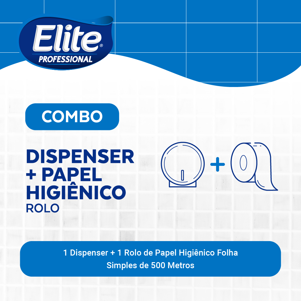 Combo Dispenser de Papel Higiênico + Rolo Papel Higiênico Plus Folha Simples Elite Professional
