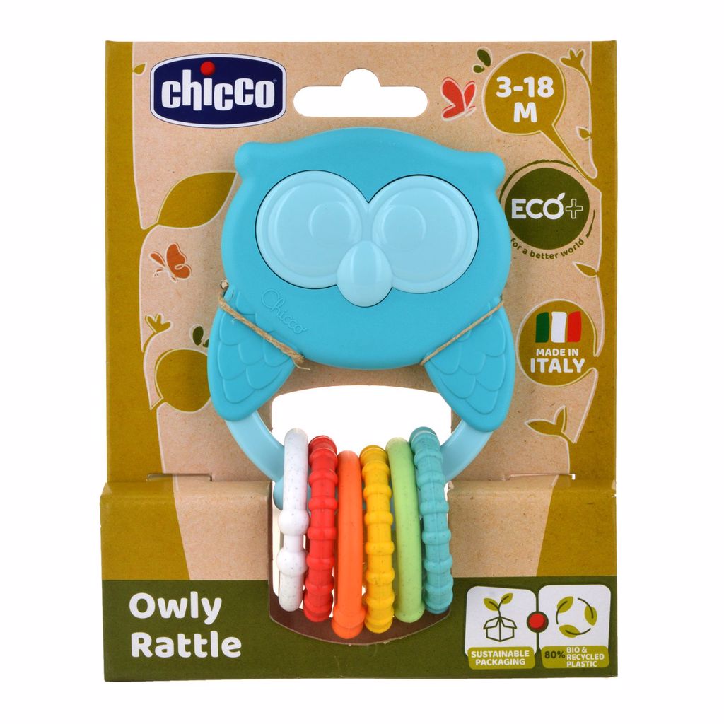 Chocalho Mordedor Roca Mocho Eco Chicco Corujinha Azul