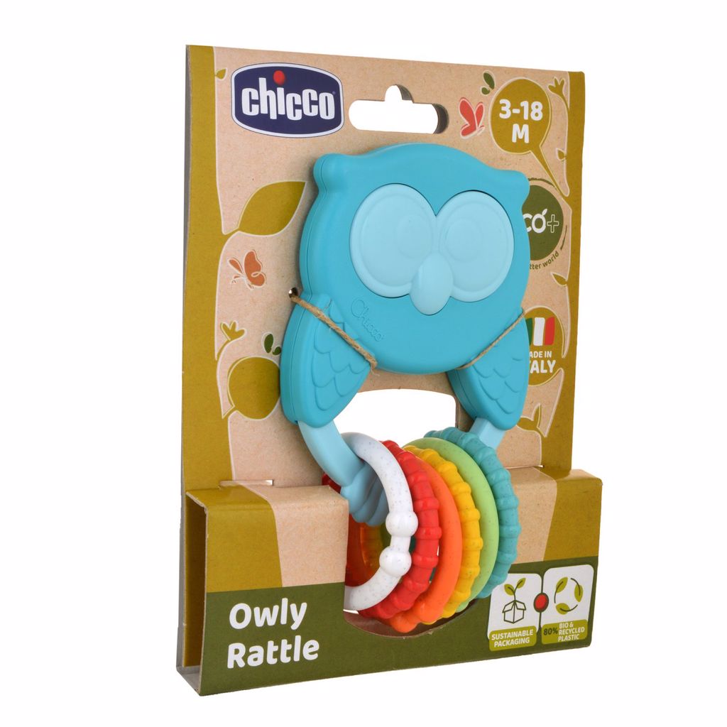 Chocalho Mordedor Roca Mocho Eco Chicco Corujinha Azul