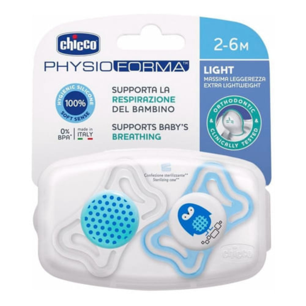 Chicco Chupete Silicona Physio Forma Light Azul 2-6 Meses 2 Unidades