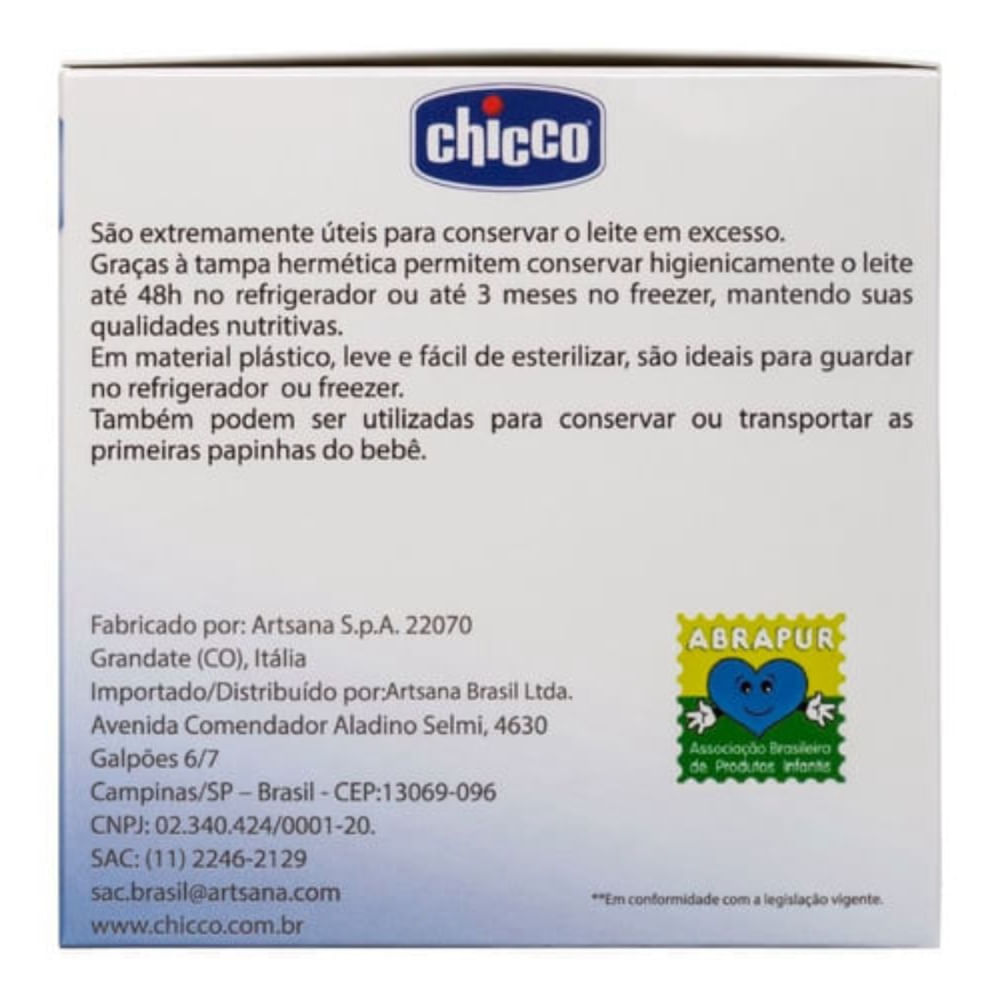 Recipiente Para Leite Materno 150ml WellBeing Chicco 4 Peças