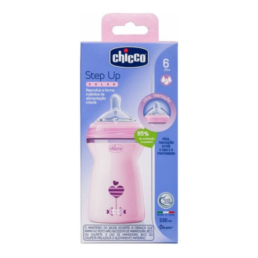 Mamadeira Step Up 6M+ 330ML Fluxo Rápido Chicco Rosa