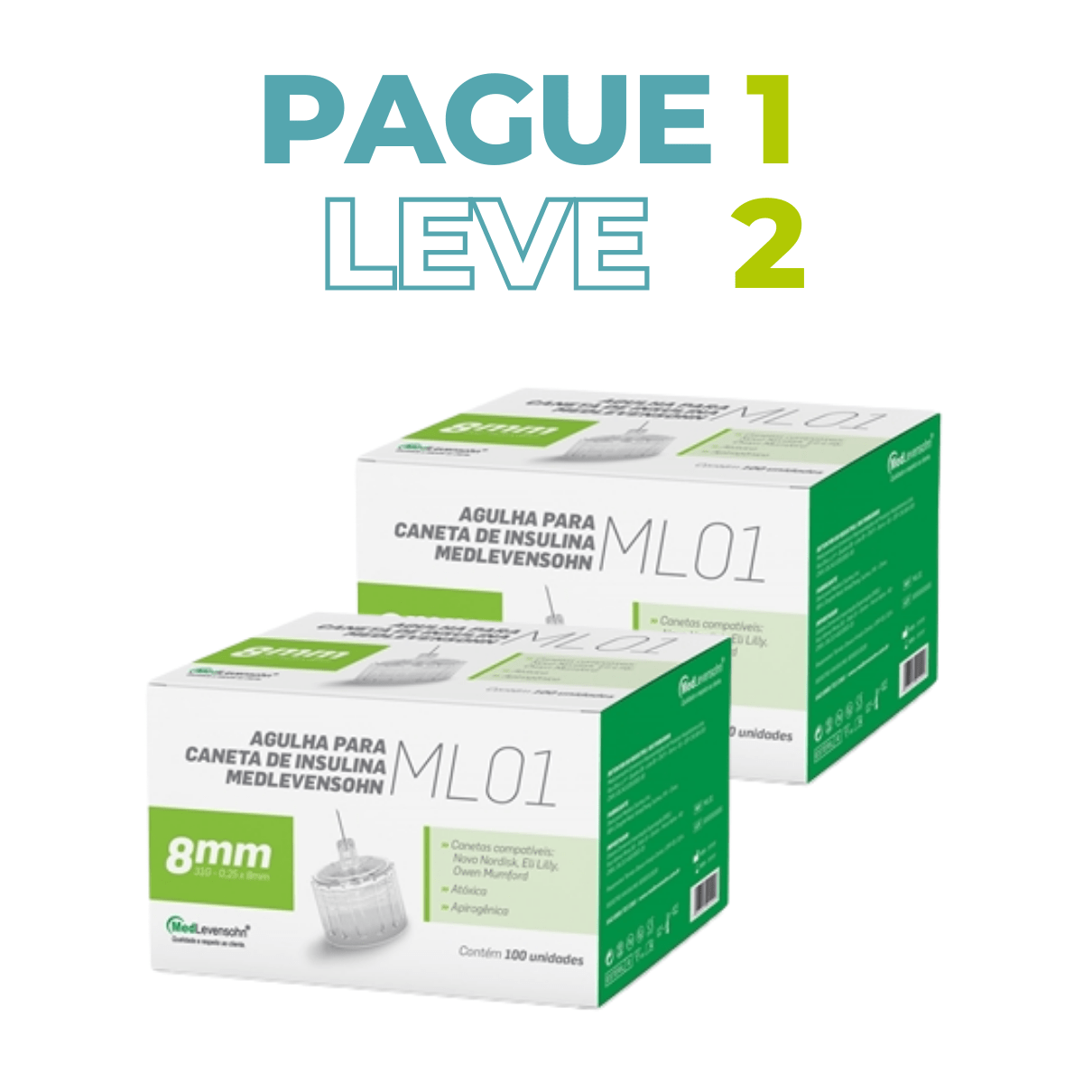 Agulha Caneta Insulina 8mm Medlevensohn 2 unidades