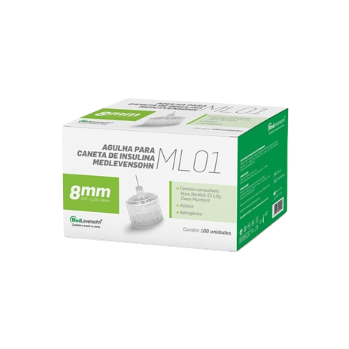 Agulha Caneta Insulina 8mm Medlevensohn 2 unidades