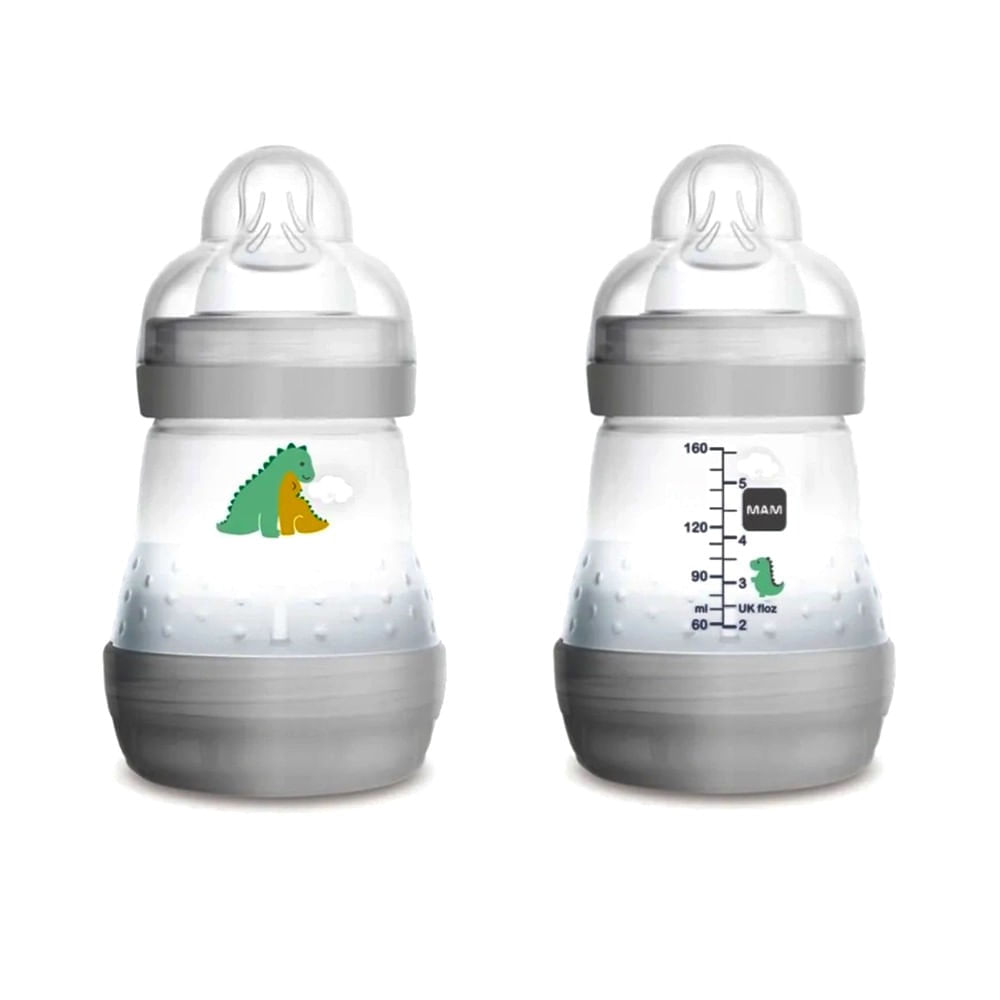 Kit 4 Mamadeiras + 2 Bicos Extra Easy Start Cinza MAM