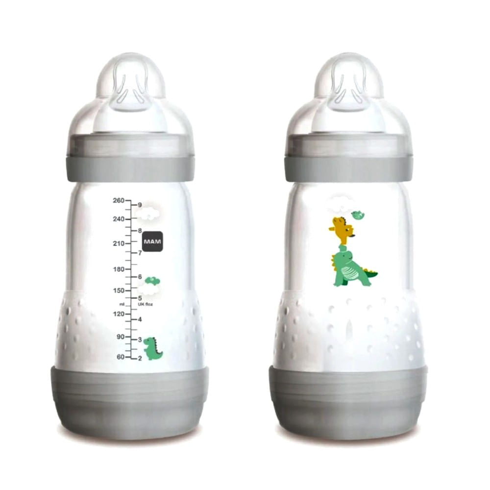 Kit 4 Mamadeiras + 2 Bicos Extra Easy Start Cinza MAM