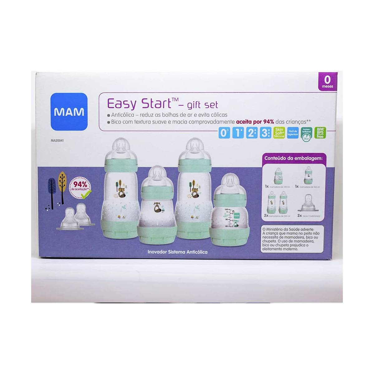 Kit 4 Mamadeiras + 2 Bicos Extras Easy Start Azul MAM