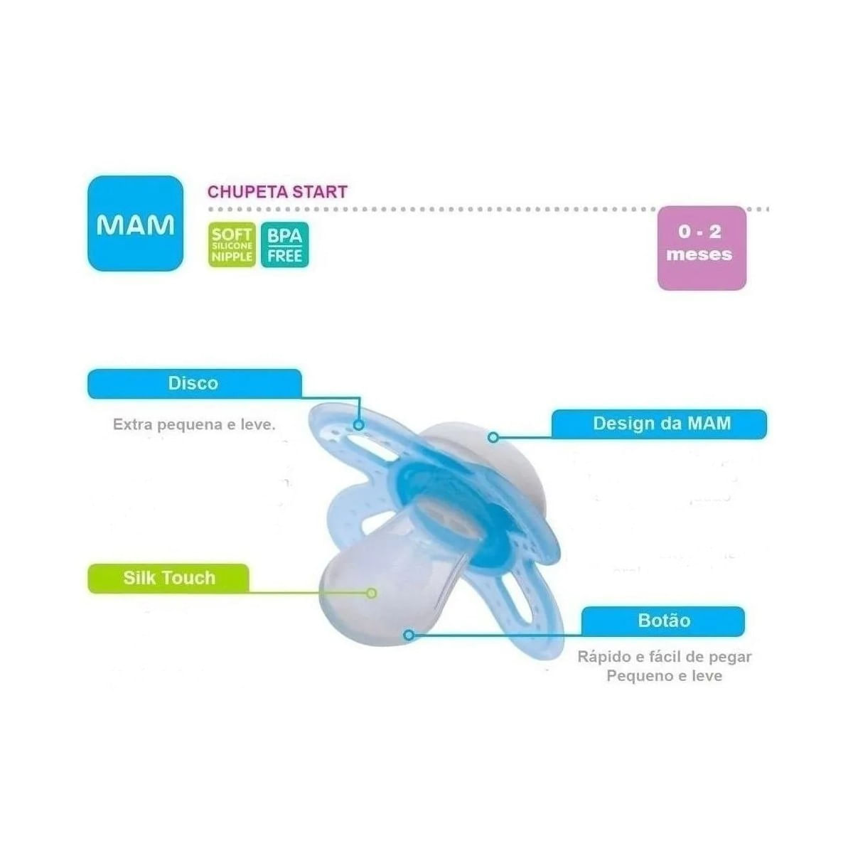 Chupeta Recém Nascidos bico de silicone Start MAM Azul