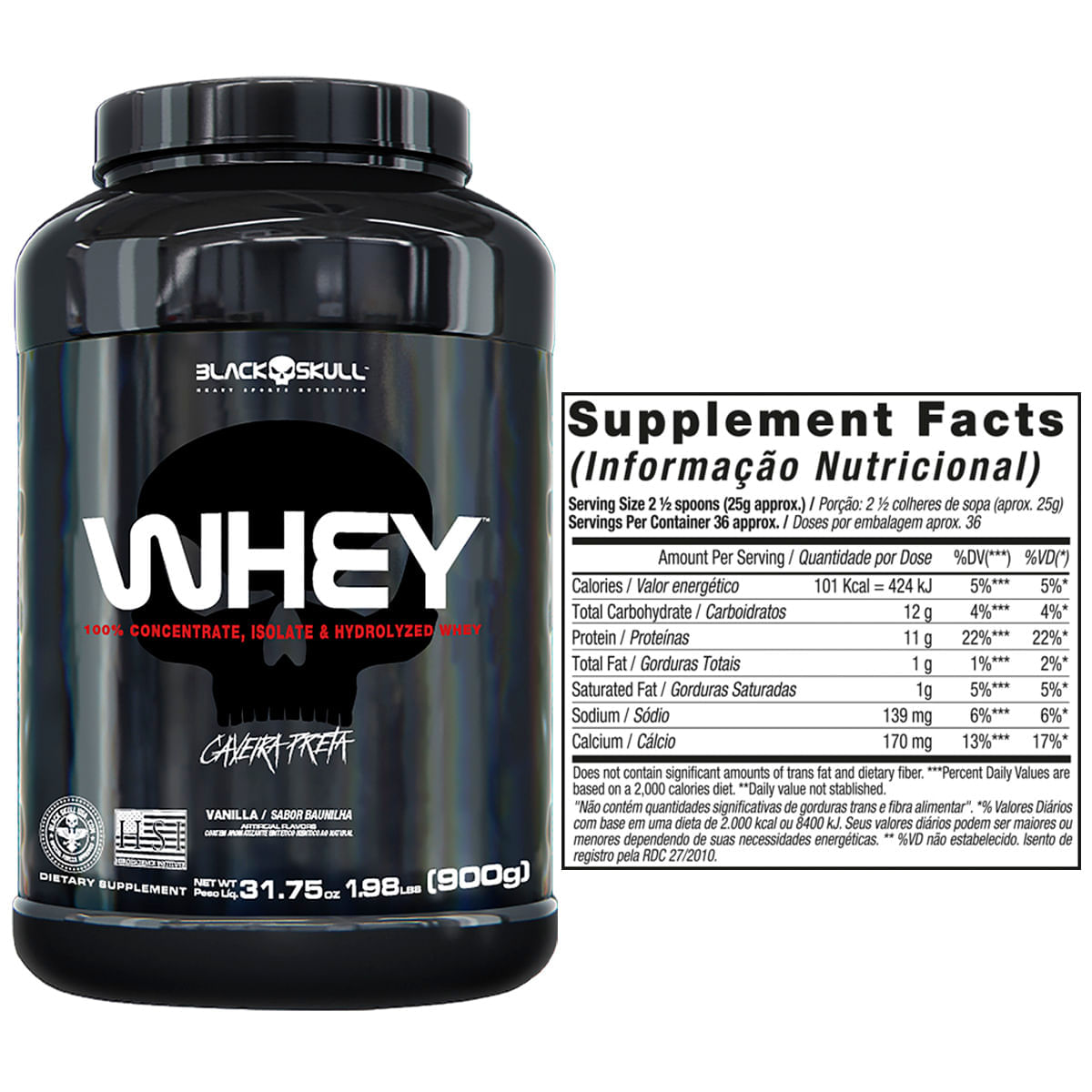 SUPLEMENTOS ALIMENTARES KIT WHEY 2X + BCAA + CREATINA BLACK SKULL (BAUNILHA E BAUNILHA)