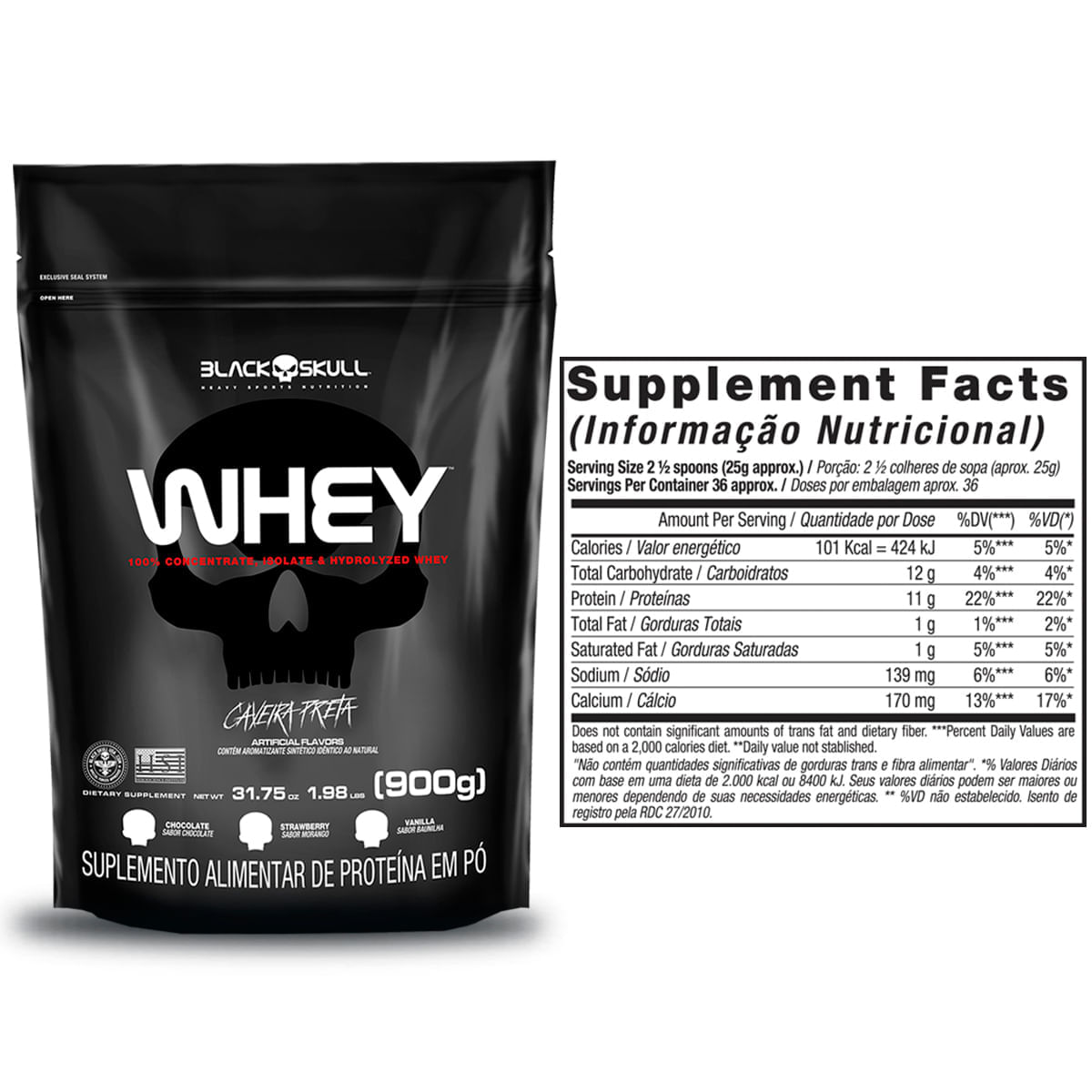 SUPLEMENTOS ALIMENTARES KIT WHEY 2X + BCAA + CREATINA BLACK SKULL (BAUNILHA E BAUNILHA)
