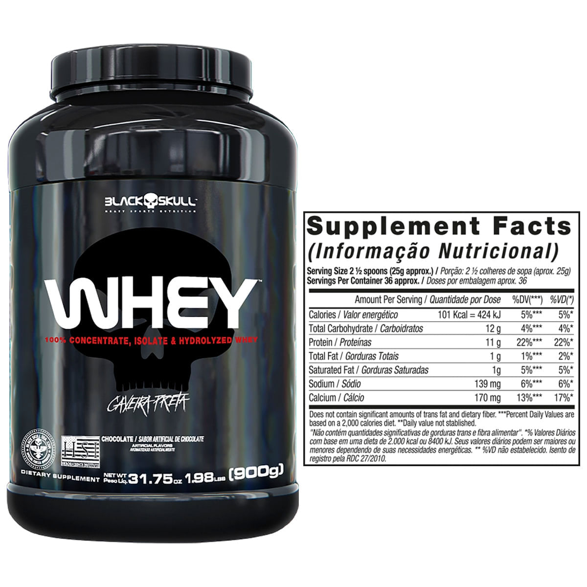 SUPLEMENTOS ALIMENTARES KIT WHEY 2X + BCAA + CREATINA BLACK SKULL (CHOCOLATE E CHOCOLATE)