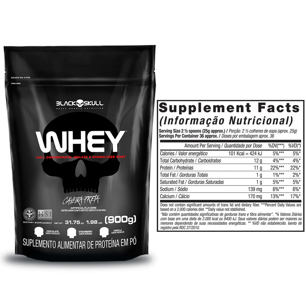 SUPLEMENTOS ALIMENTARES KIT WHEY 2X + BCAA + CREATINA BLACK SKULL (CHOCOLATE E BAUNILHA)