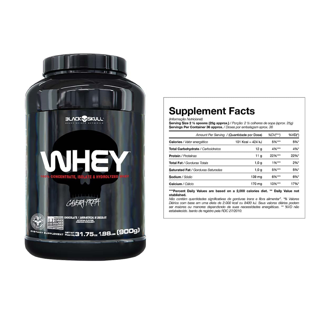 KIT DE SUPLEMENTOS ALIMENTARES WHEY + PRÉ-TREINO BOPE + TERMOGÊNICO BLACK SKULL (CHOCOLATE E LIMÃO)