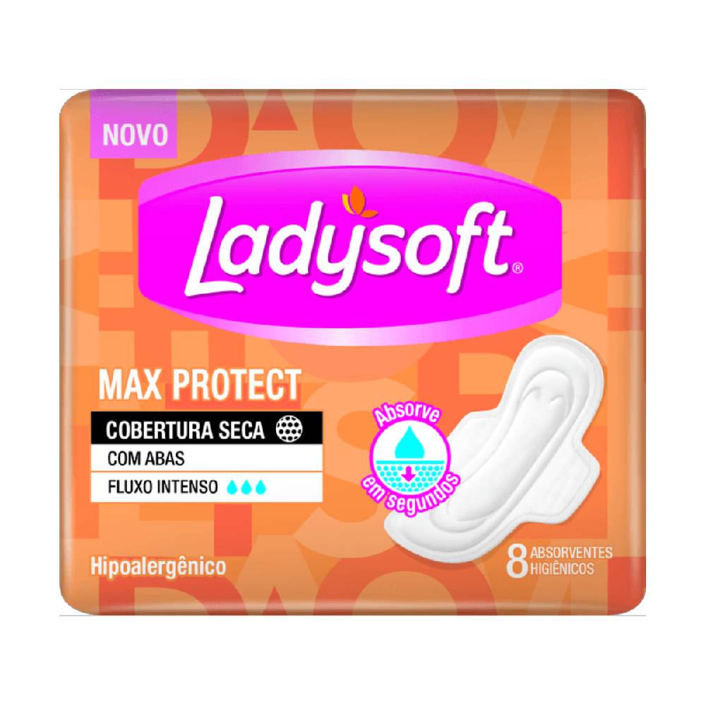 ABSORVENTE LADYSOFT COBERTURA SECA COM ABAS 8 UNIDADES