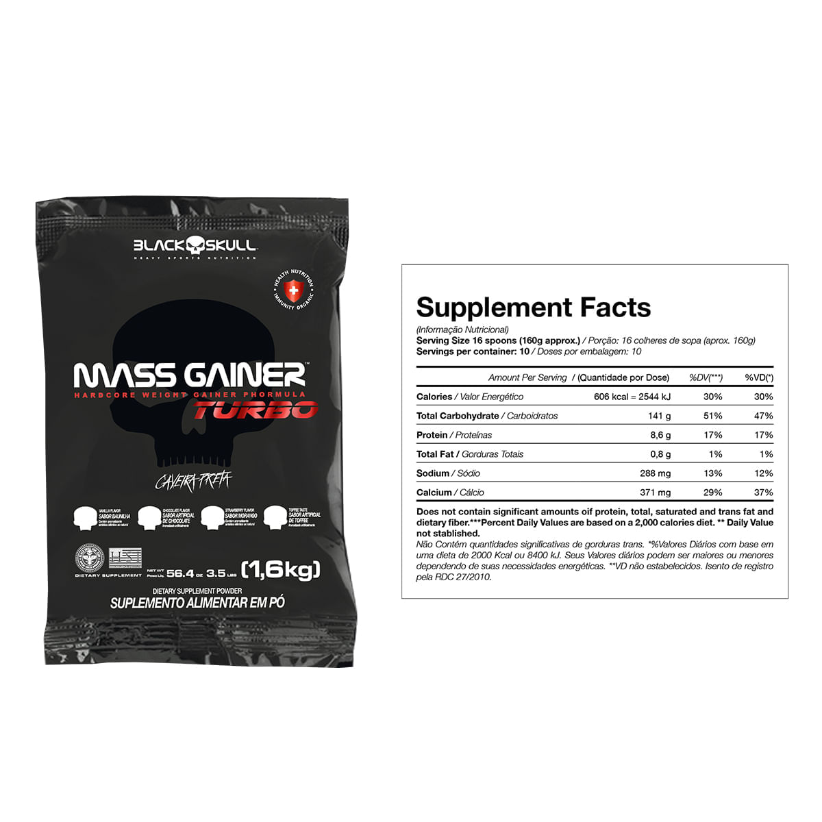 KIT MASS GAINER TURBO 2 UNIDADES  BAUNILHA E MORANGO 1,6KG