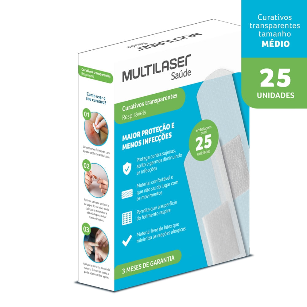 Curativo Transparente Caixa Com 25 Multilaser Saúde HC493
