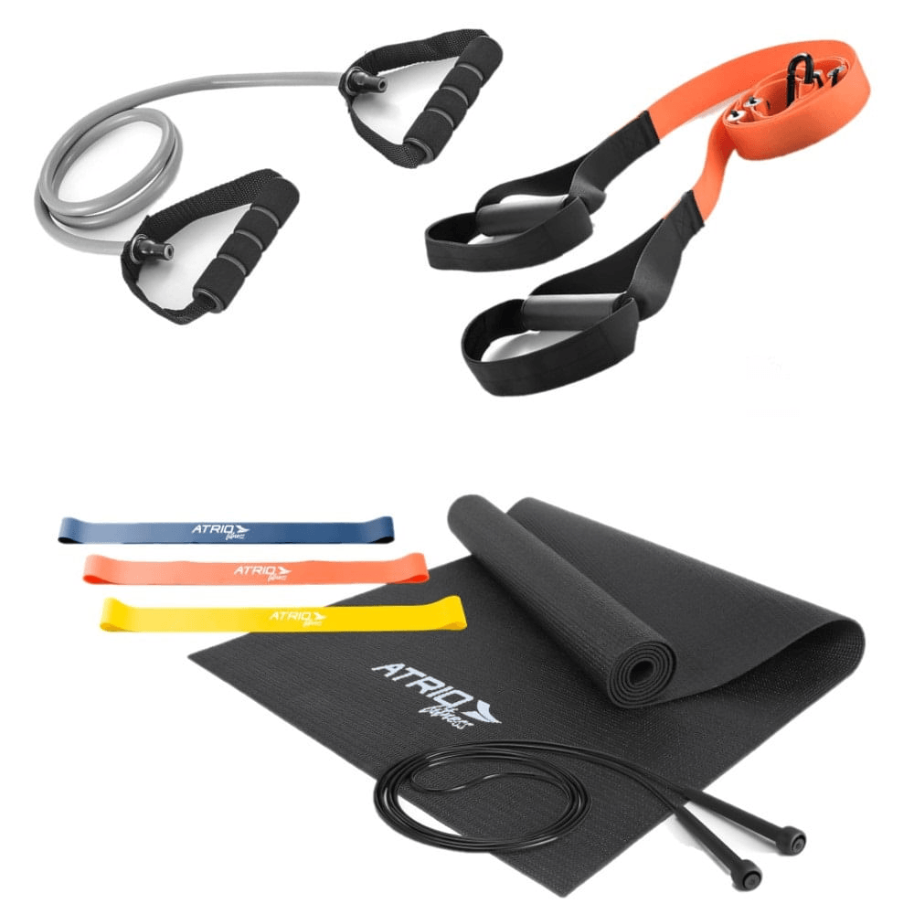 Combo Treino 3 Em 1 Corda, Elástico, Tapete, Extensor Elástico Toning Tube e Fita de Suspensão Atrio ES223K
