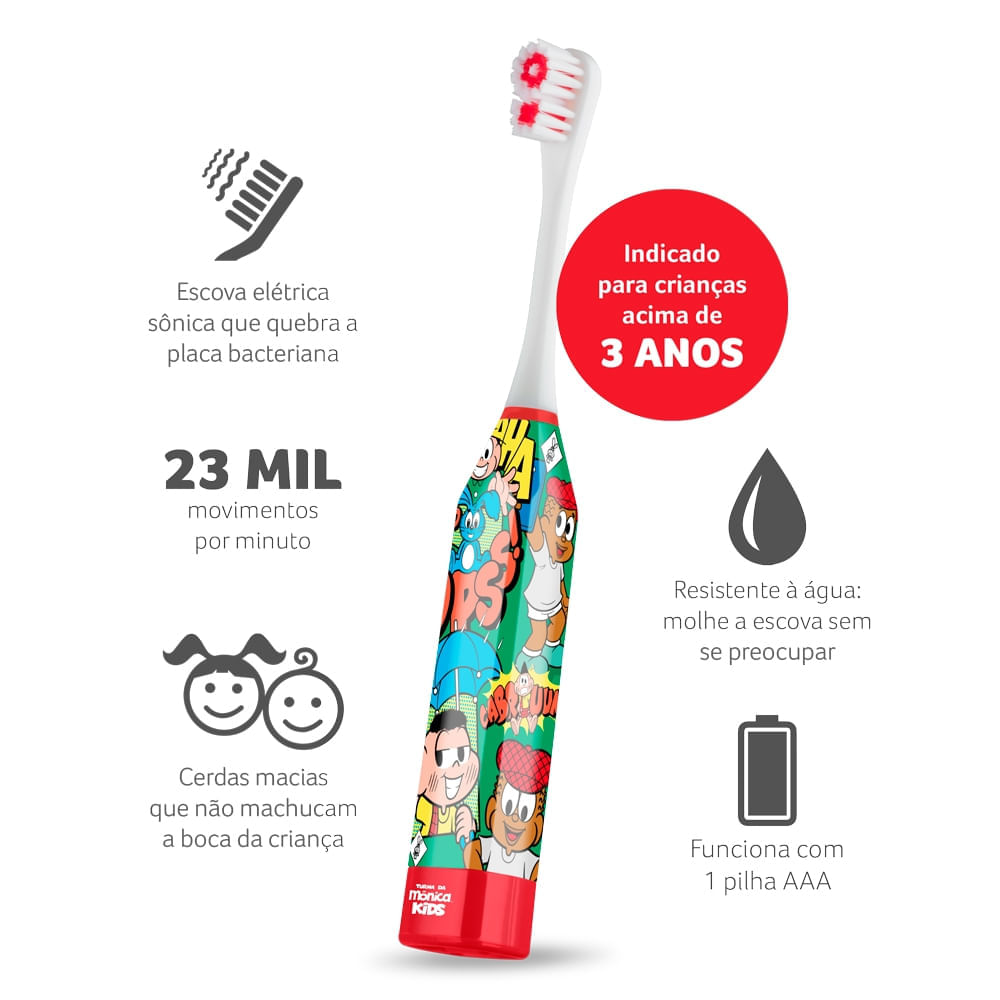 Escova Dental Elétrica Infantil Cebolinha Turma da Mônica Multi HC271