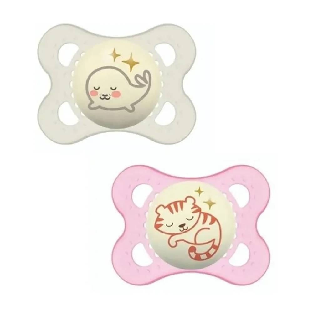 Kit 2 Chupetas Brilha no Escuro 0M+ Night & Day Rosa MAM