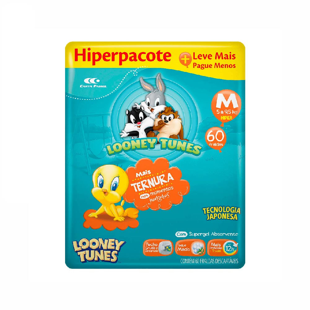 Fralda Looney Tunes Hiper M com 60 Unidades
