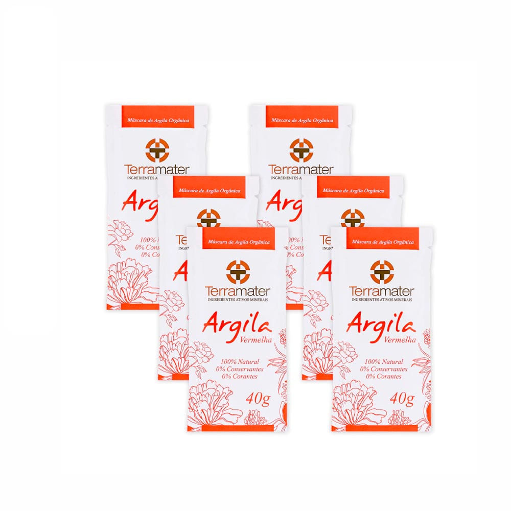 Kit 6 Máscaras Facial Terramater Argila Vermelha 40g