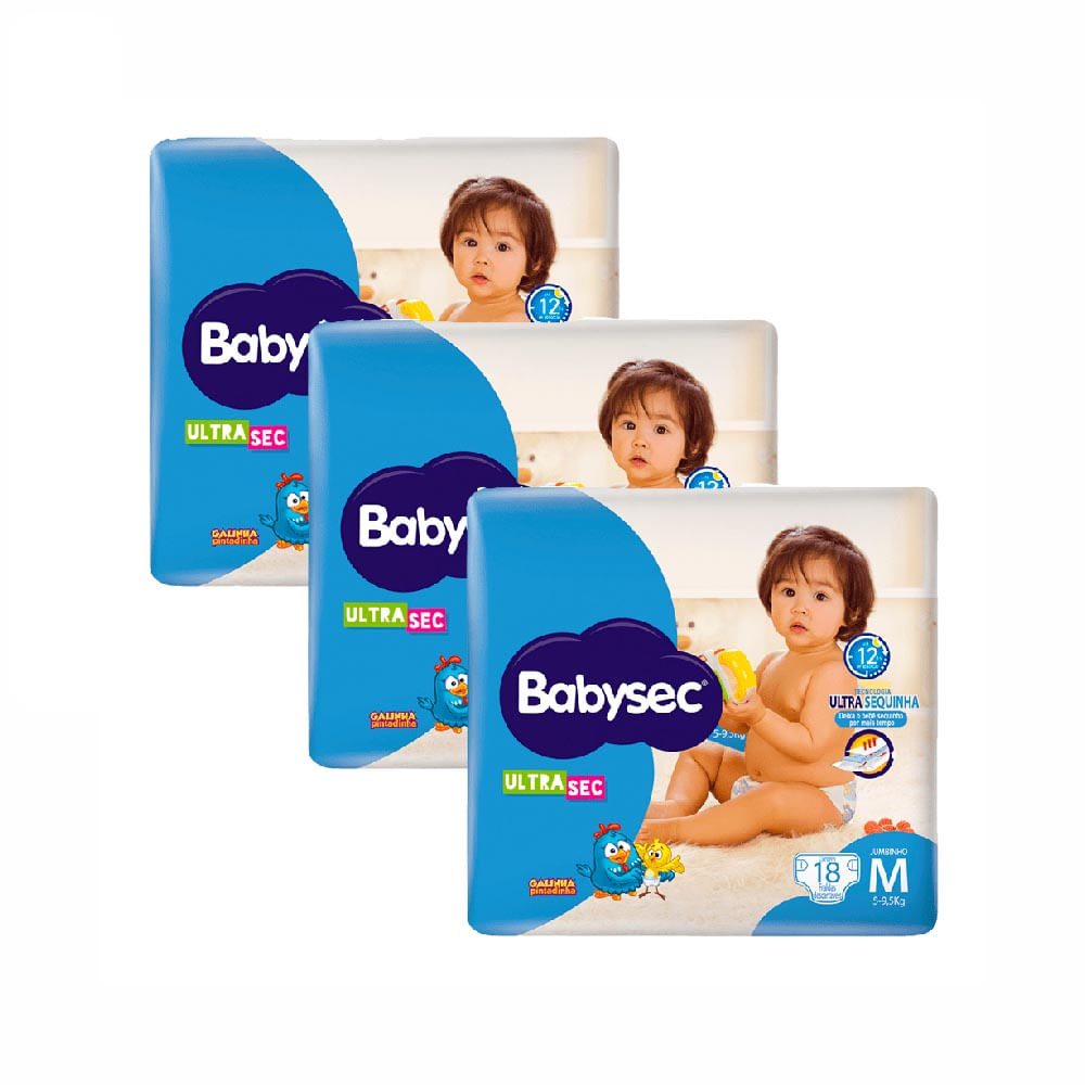Kit Fralda Babysec Ultrasec M com 54 Unidades