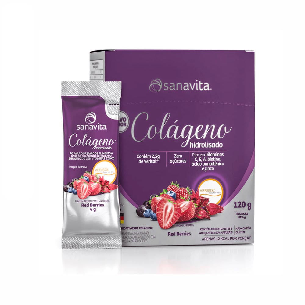 Colágeno Verisol Red Berries Sanavita Display C/ 30 Sachês