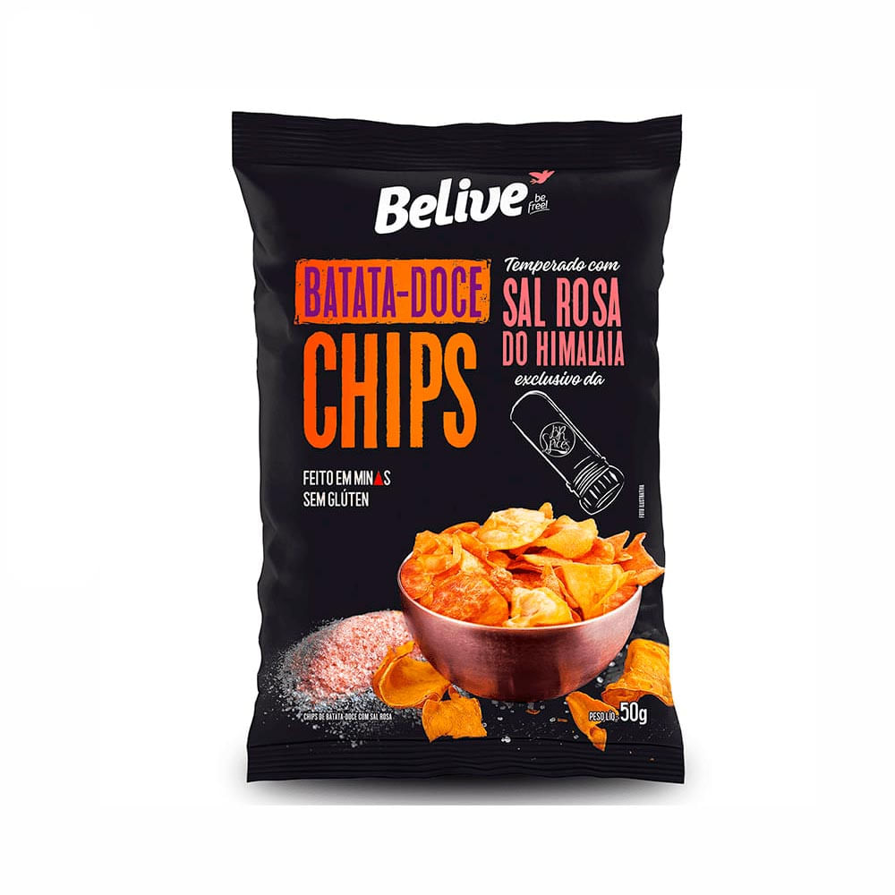 Chips Batata Doce Sal Rosa do Himalaia Belive 50g