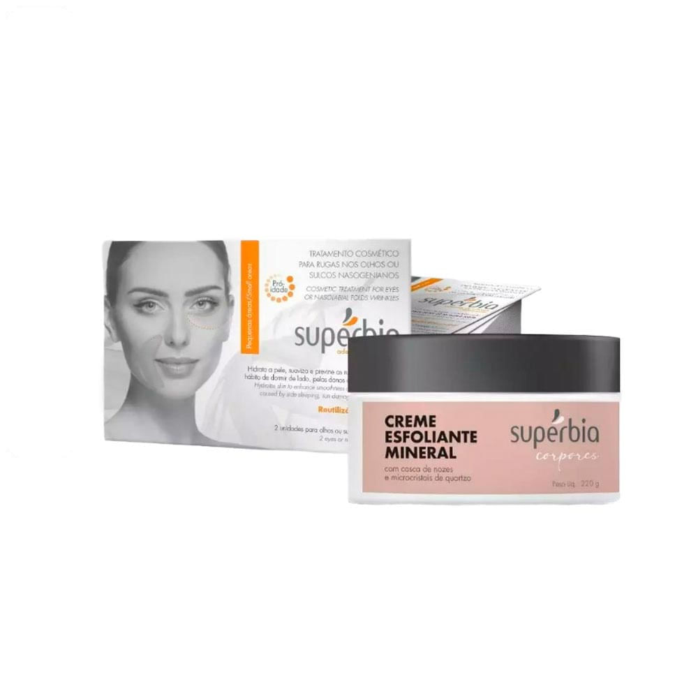 Kit Adesivos para Rugas nos Olhos e Bigode Chinês + Creme Esfoliante Supérbia
