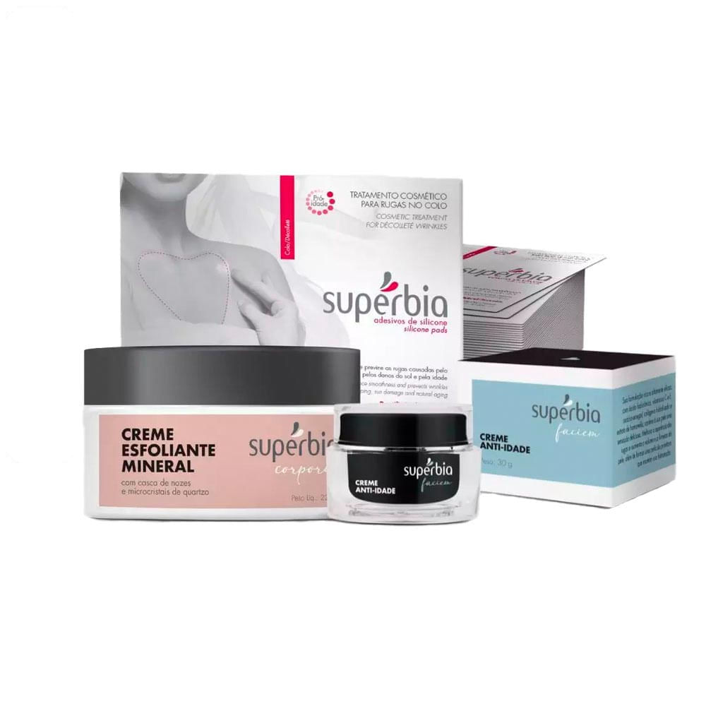 Kit Adesivo de Silicone para Rugas no Colo, Creme Esfoliante e Creme Anti-Idade