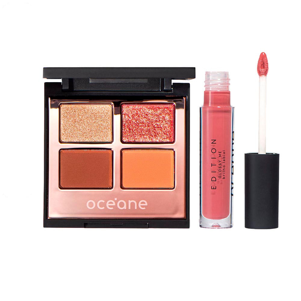 Kit Paleta De Sombras Power Glow + Brilho Labial Rosa Océane Edition